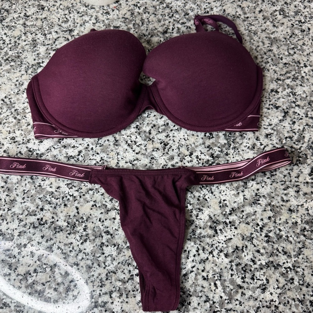 PINK Victoria's Secret NWOT Maroon Lightly Lined Bra and Thong